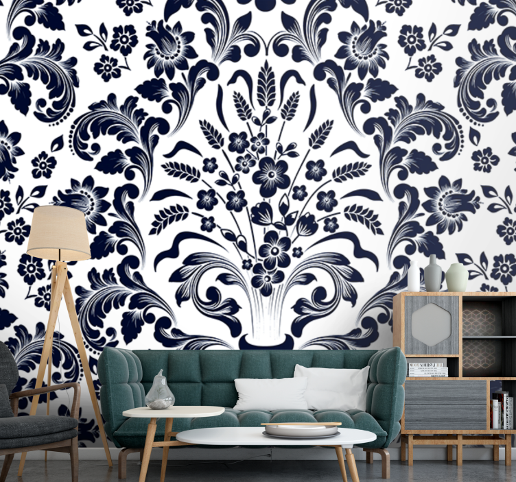 Flower wall mural navy floral design - TenStickers
