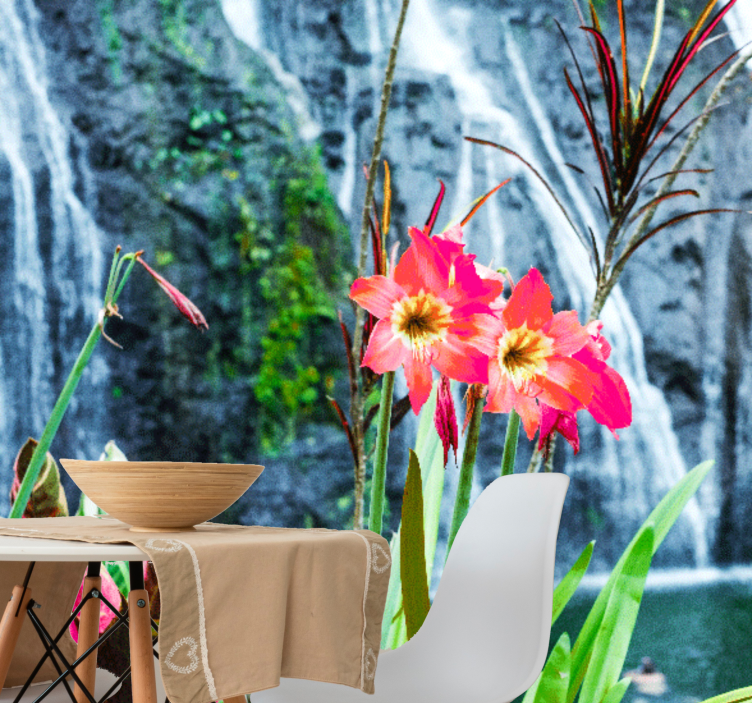 Flower wall mural pink tropical blooms - TenStickers