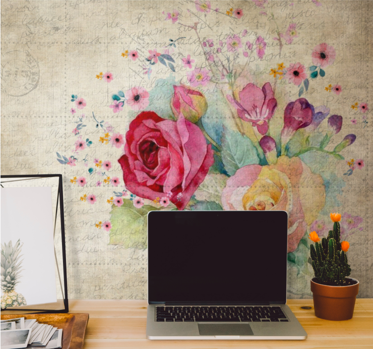 Flower wall mural rose blossom arrangement - TenStickers