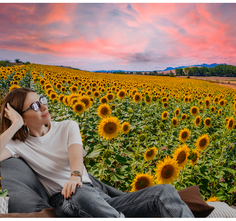 Flower wall mural sunflower field view - TenStickers