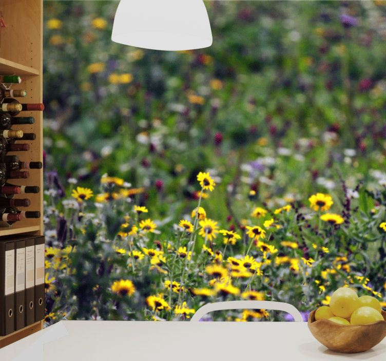 Flower wall mural sunny meadow blossoms - TenStickers