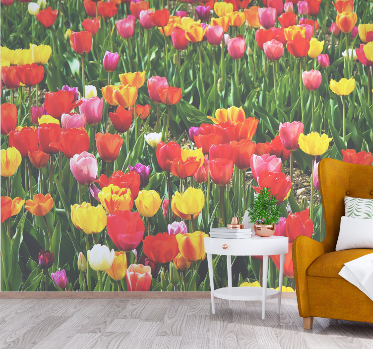 Flower wall mural tulip field blooms - TenStickers