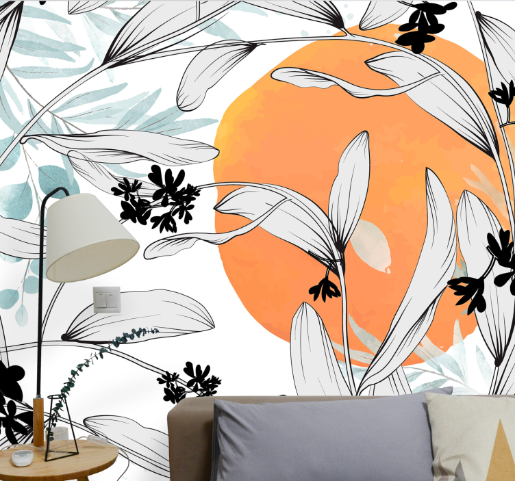 Flower wall mural with botanical leaf designs - TenStickers