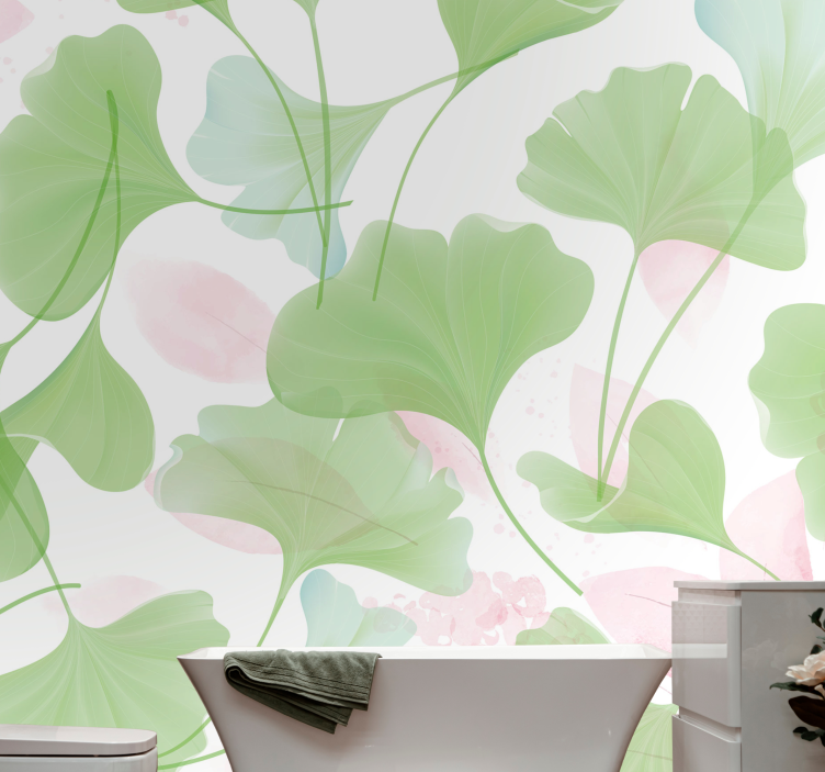 Flower wall mural with ginkgo leaf design - TenStickers
