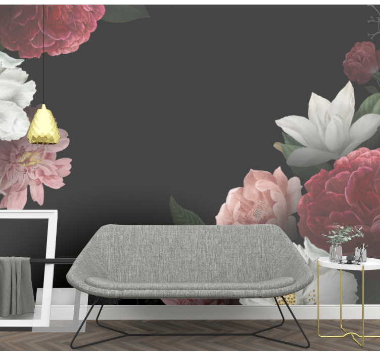 Flowers on black background wall mural - TenStickers