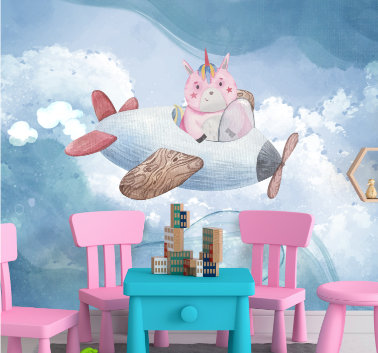 Flying unicorn plane wall mural fantasy - TenStickers
