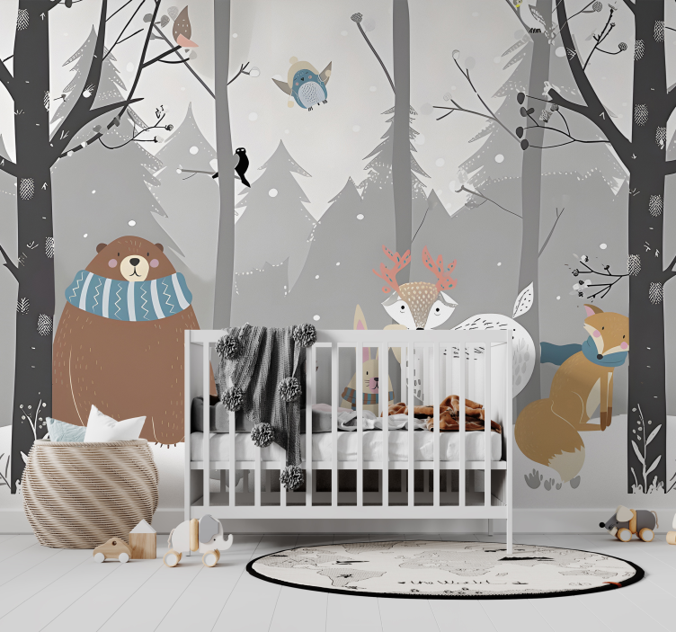 forest animals cartoon nursery wall mural - TenStickers