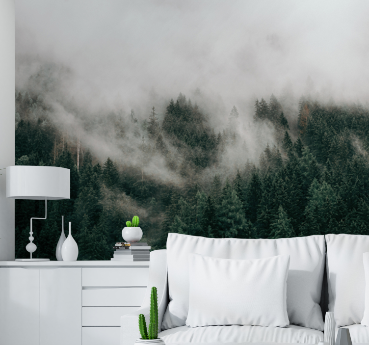 Forest wall mural foggy forest landscape - TenStickers