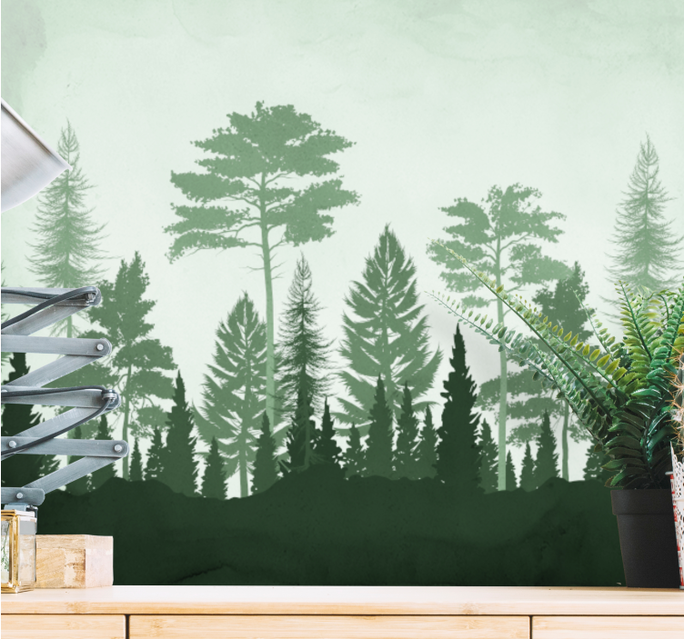 Forest wall mural lush evergreen forest - TenStickers