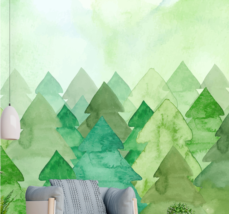 Forest wall mural lush green pines - TenStickers