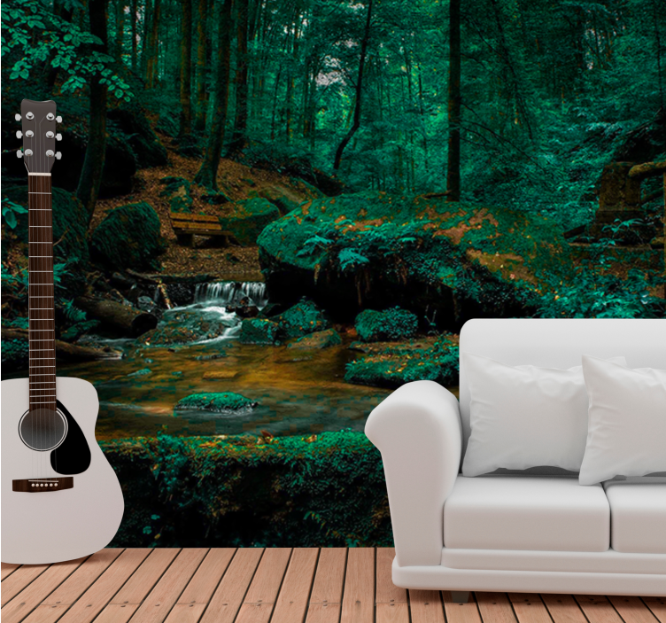 Forest wall mural serene forest stream - TenStickers