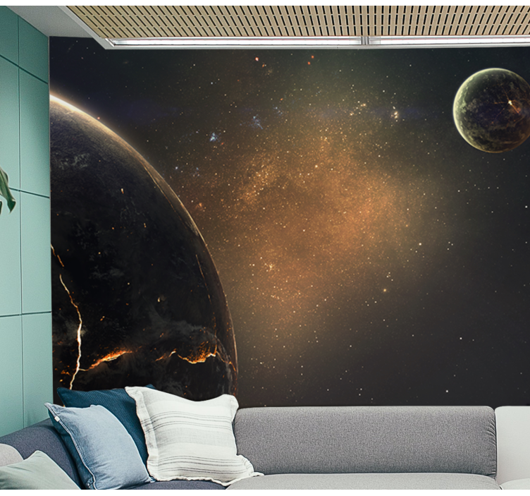 Galaxies and planets in brown space wall mural - TenStickers