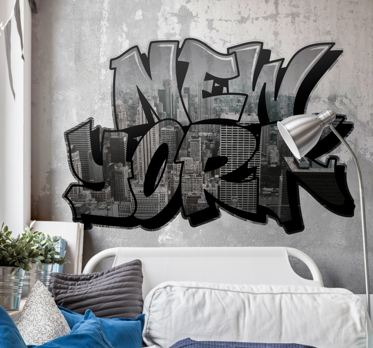 Graffiti with city view  new york wall mural - TenStickers