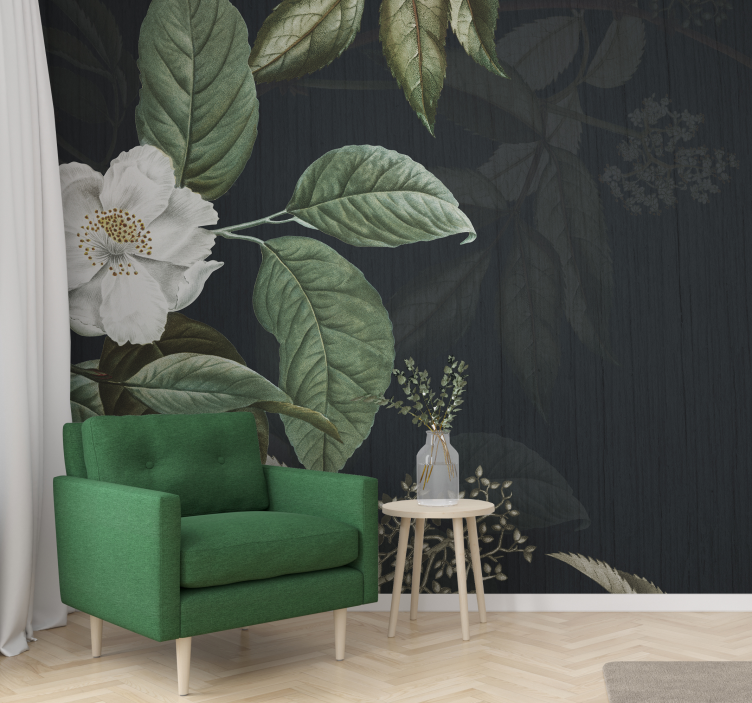 green floral background living room wall mural - TenStickers