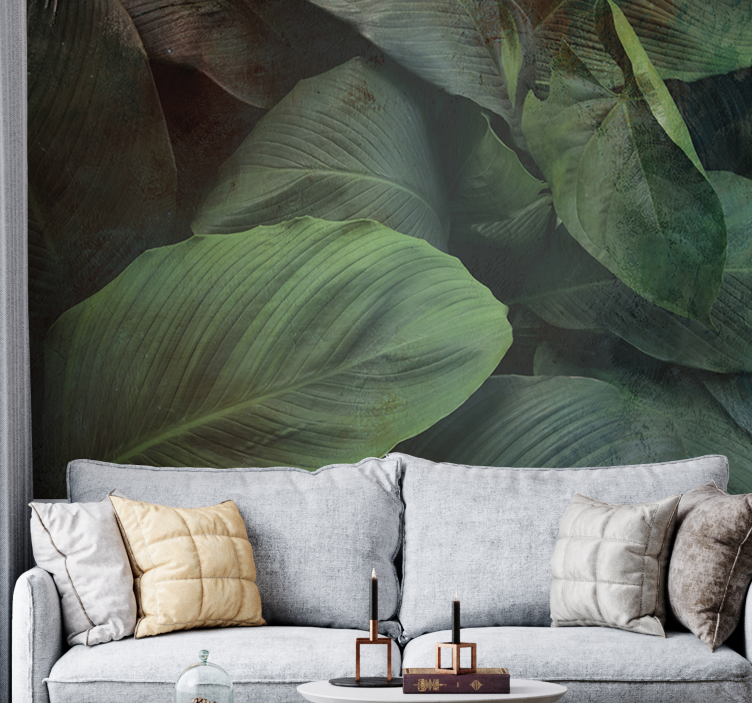 Green leafs living room wall mural - TenStickers