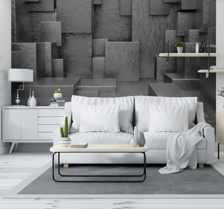 Abstract geometric block pattern grey 3d wallpaper - TenStickers