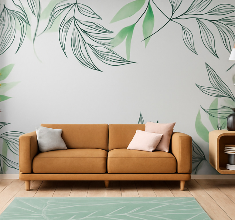 Hanging tropical leaves living room wall mural - TenStickers