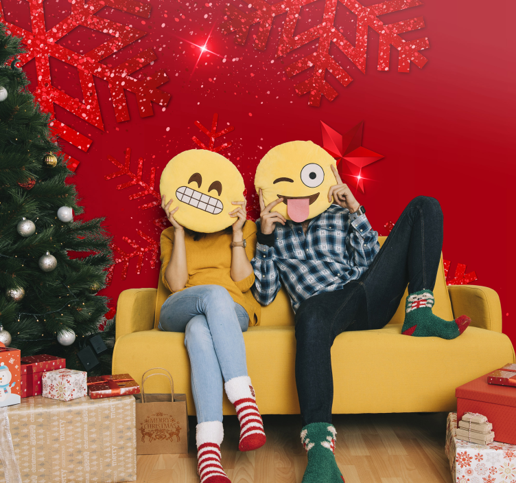 Happy Emoji Faces christmas wall mural - TenStickers