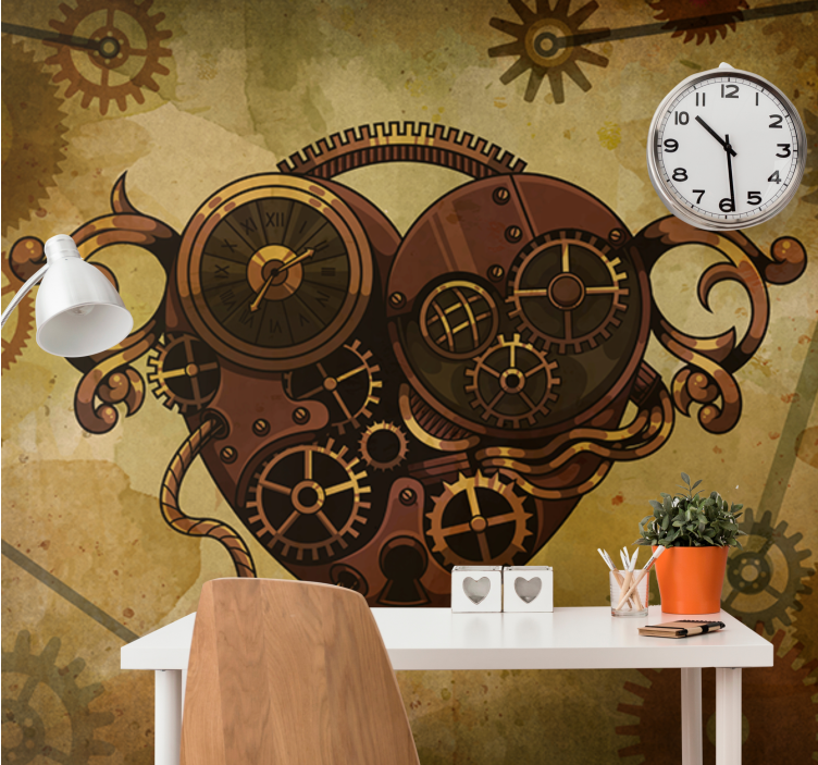 Heart Clock Mechanism romantic wall mural - TenStickers