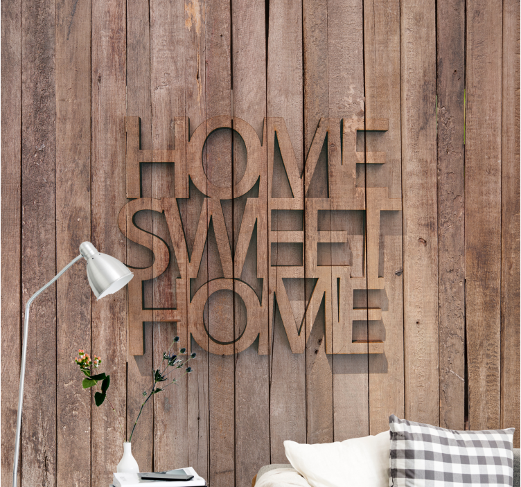 Home on wooden planks phrase wall mural - TenStickers