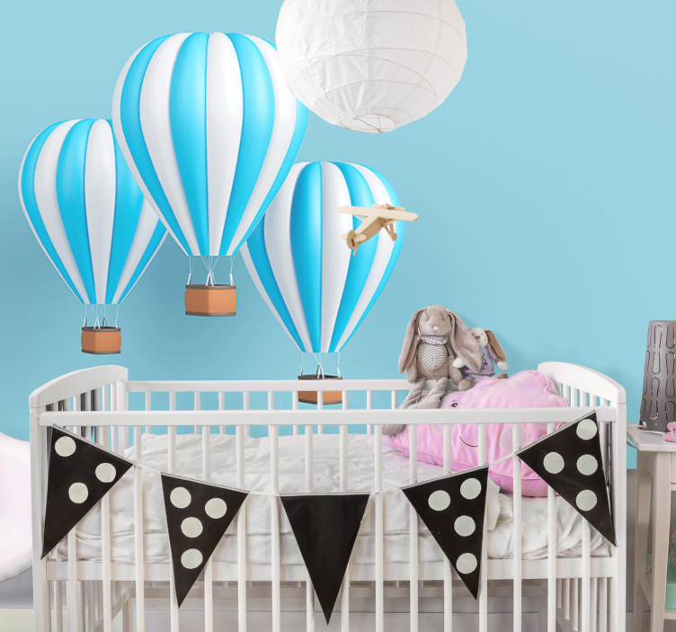 Hot air balloon white and blue Kids wall Murals - TenStickers