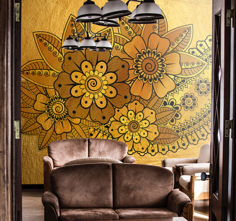 Yellow floral design flower wall mural - TenStickers