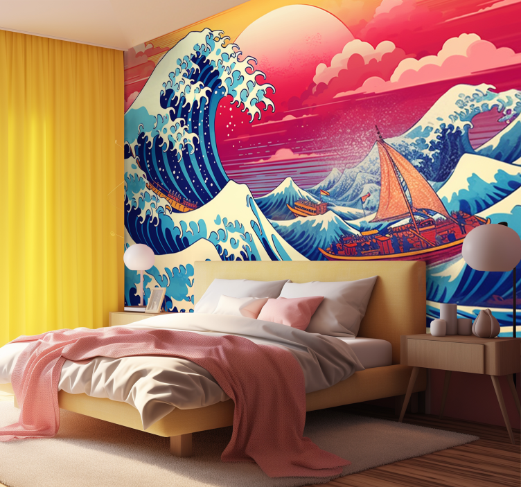 japanese wave saturated colors Classic Art Wall Mural - TenStickers