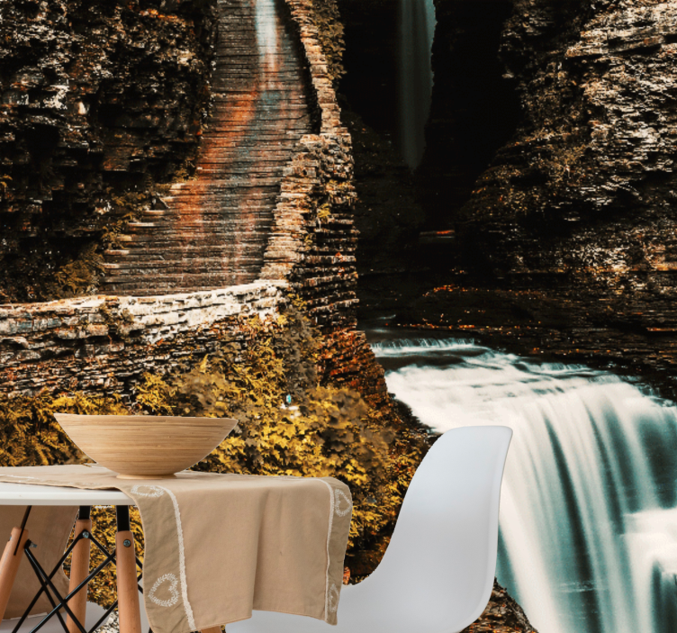 Landscape wall mural flowing waterfall scene - TenStickers