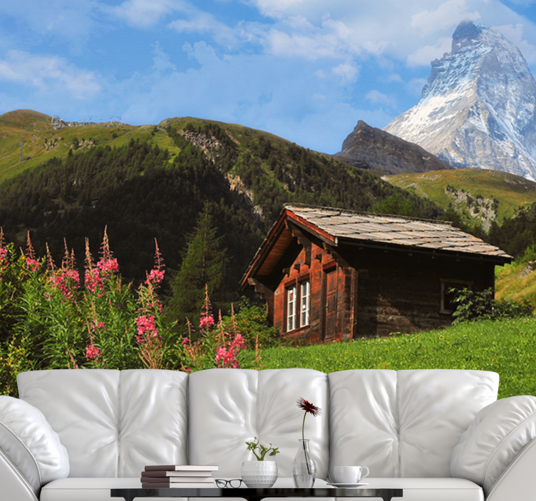 Landscape wall mural mountain lodge vista - TenStickers