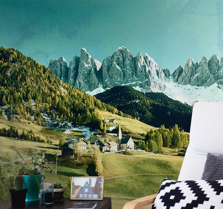 Landscape wall mural mountain village scene - TenStickers