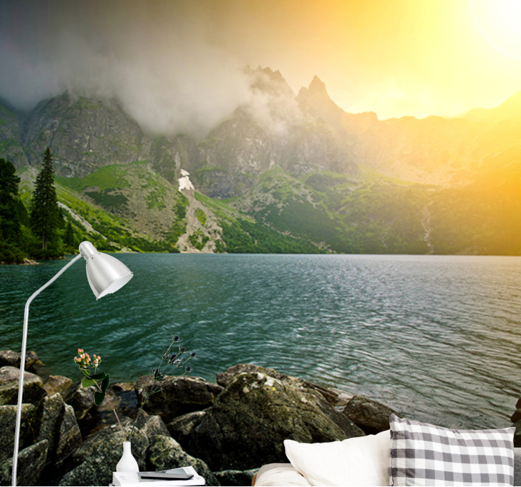 Landscape wall mural mountainous lake view - TenStickers