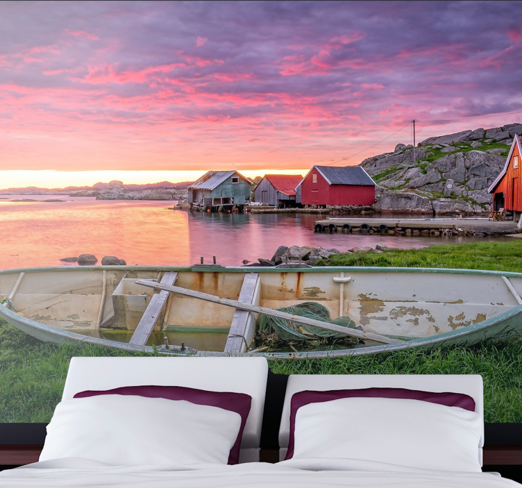 Landscape wall mural scenic coastal village - TenStickers