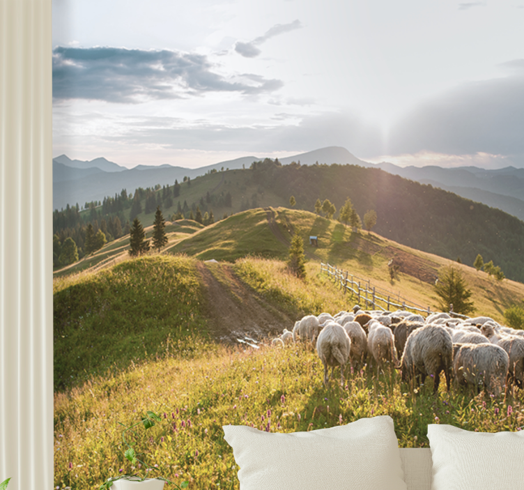 Landscape wall mural sheep on hillside - TenStickers