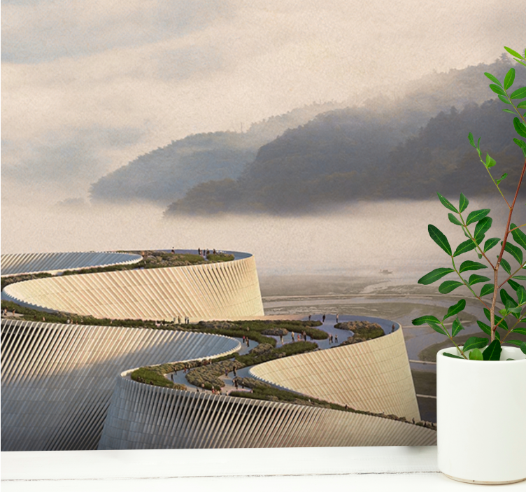 Landscape wall mural with curved architectural design - TenStickers