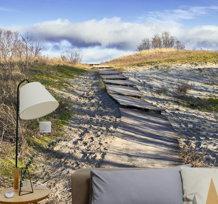 Landscape wall mural wooden pathway scene - TenStickers