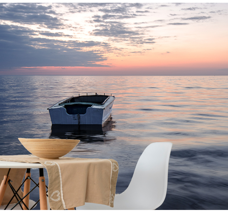 Lonely boat lake sea mural - TenStickers