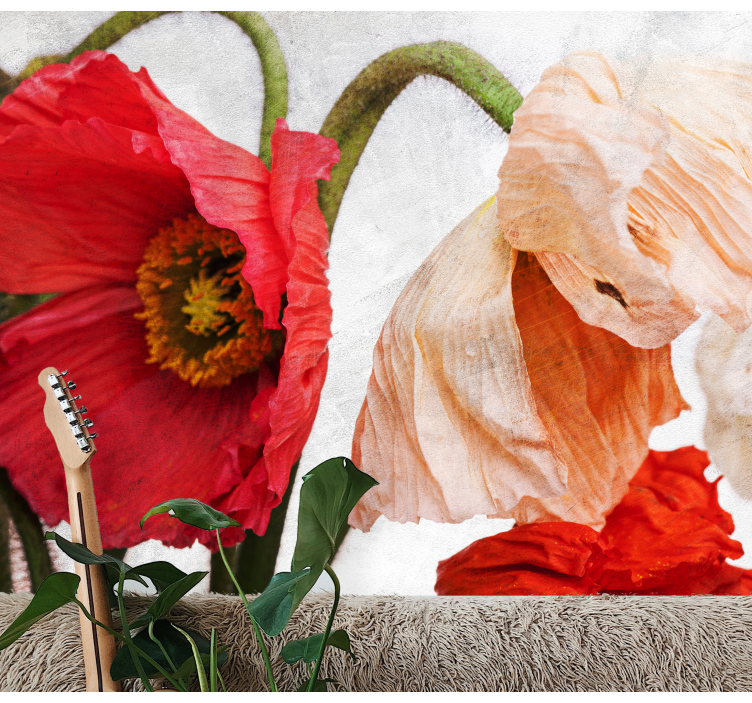 Lush poppy blooms flower wall mural - TenStickers