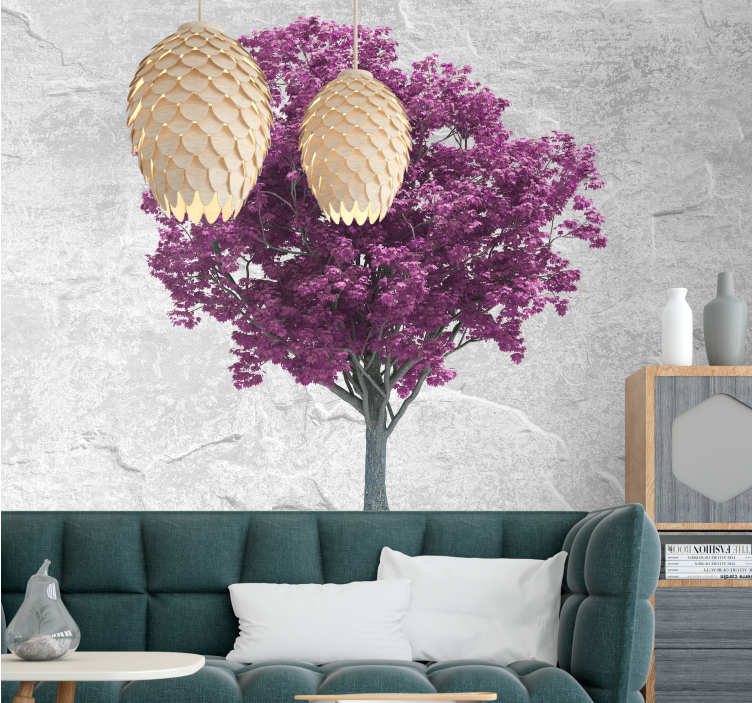Minimalistic tree pink flower nature wall mural - TenStickers