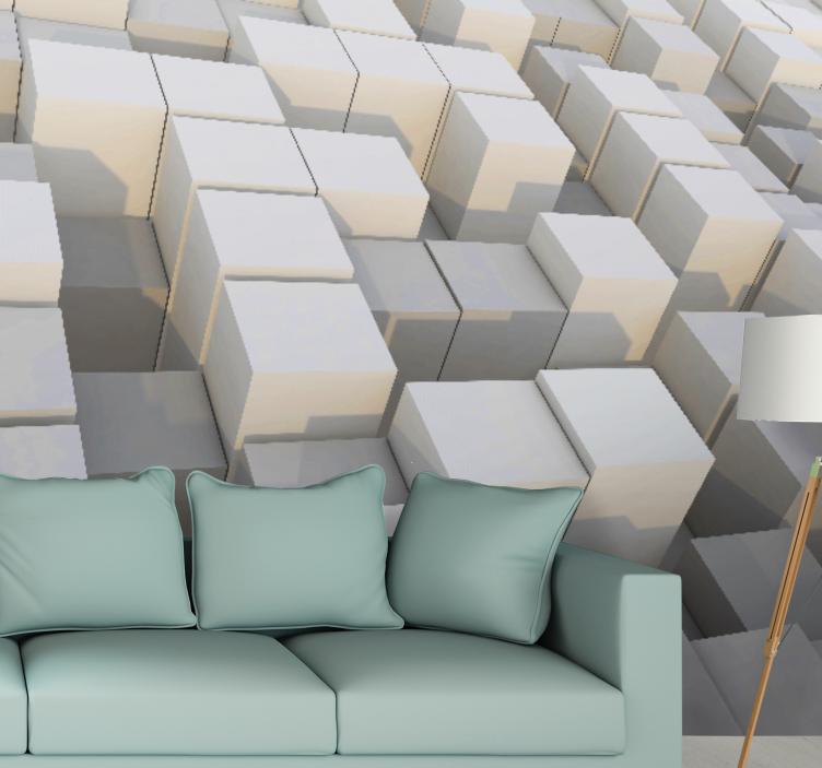 Minimalistic white cubes borders 3D Wall Mural - TenStickers