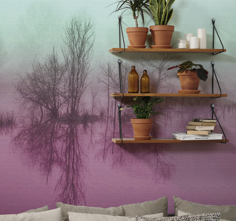 Morning fog sunrise wall mural lake wall mural - TenStickers