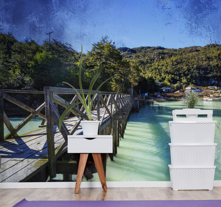 Mountain lake Caleta Tortel wall mural - TenStickers