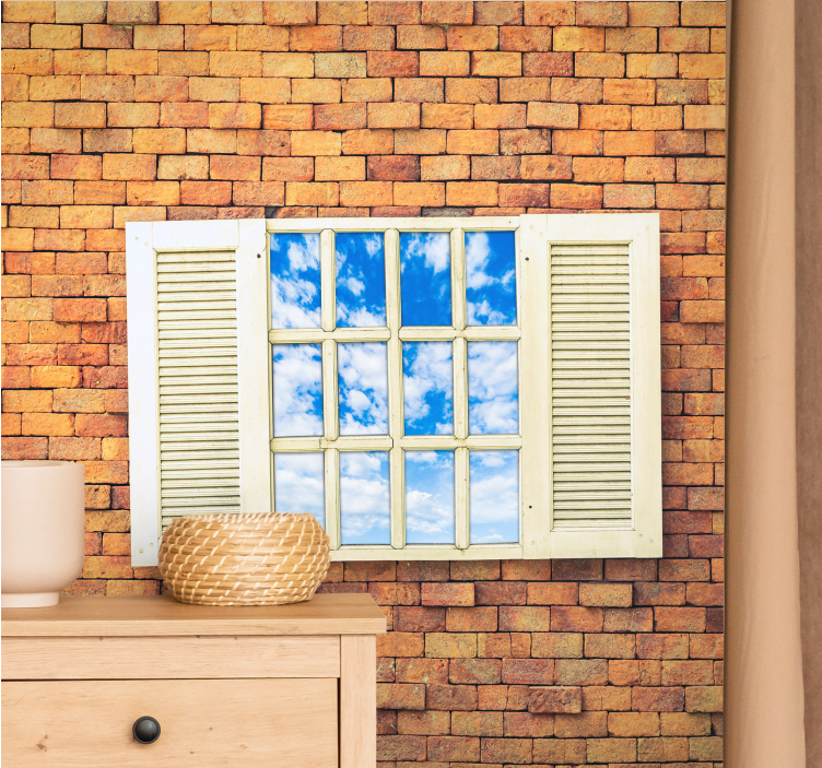 Mural stone wall with open window view - TenStickers