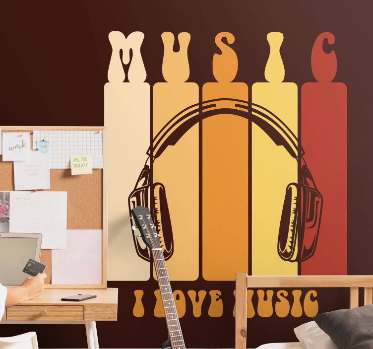 Music wall mural with headphones design - TenStickers