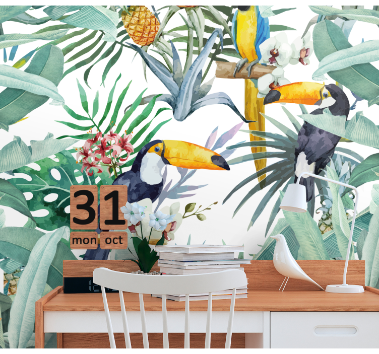 Painted jungle with birds Forest Wall Mural - TenStickers