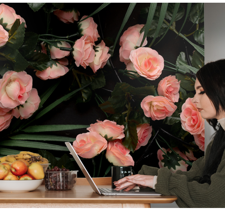 Palm leaves with roses rose wall mural - TenStickers