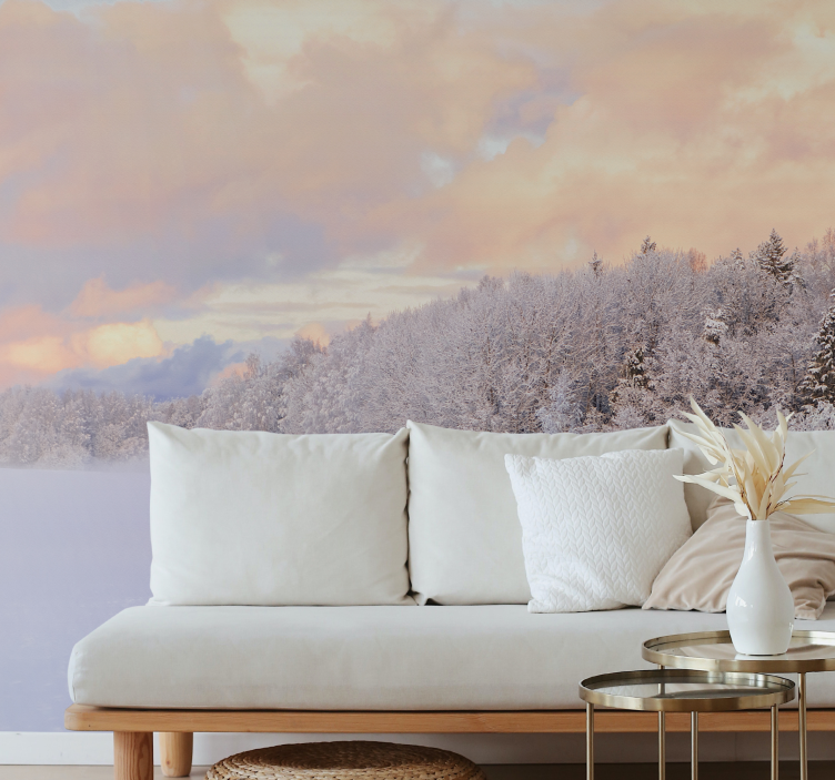 Pastel color forest with fog nature wall mural - TenStickers