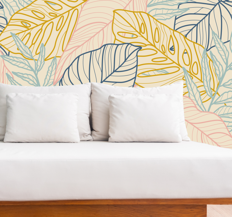 Pastel monstera leaves nature wall mural - TenStickers