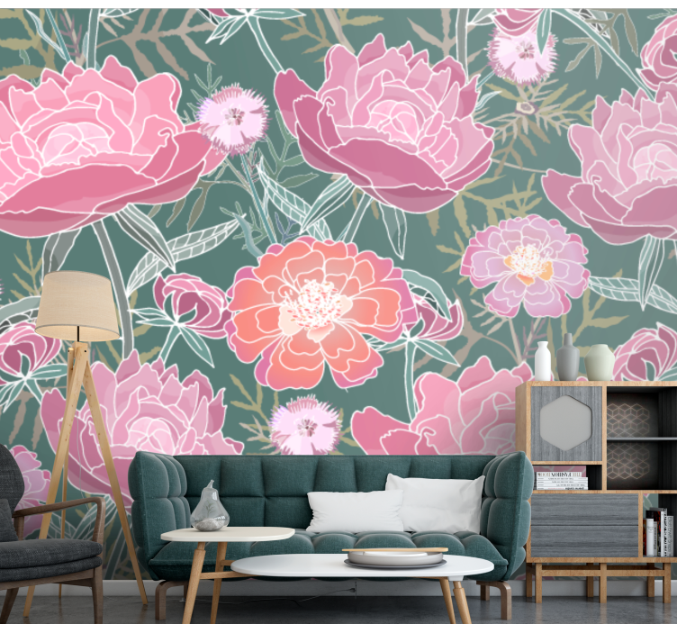 Peony flower composition flower wall mural - TenStickers