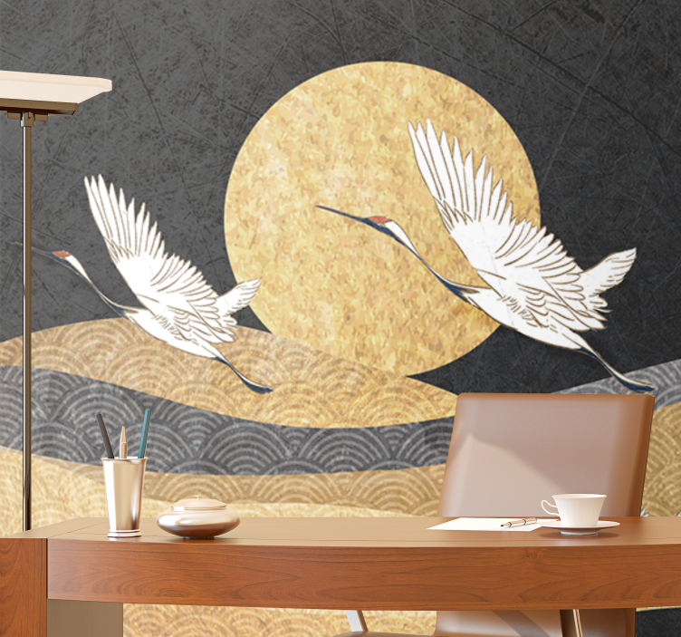 People wall mural cranes flying in the moonlight - TenStickers