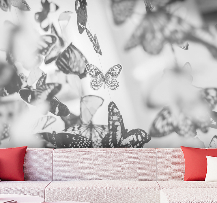 Butterflies gray scale wall mural - TenStickers